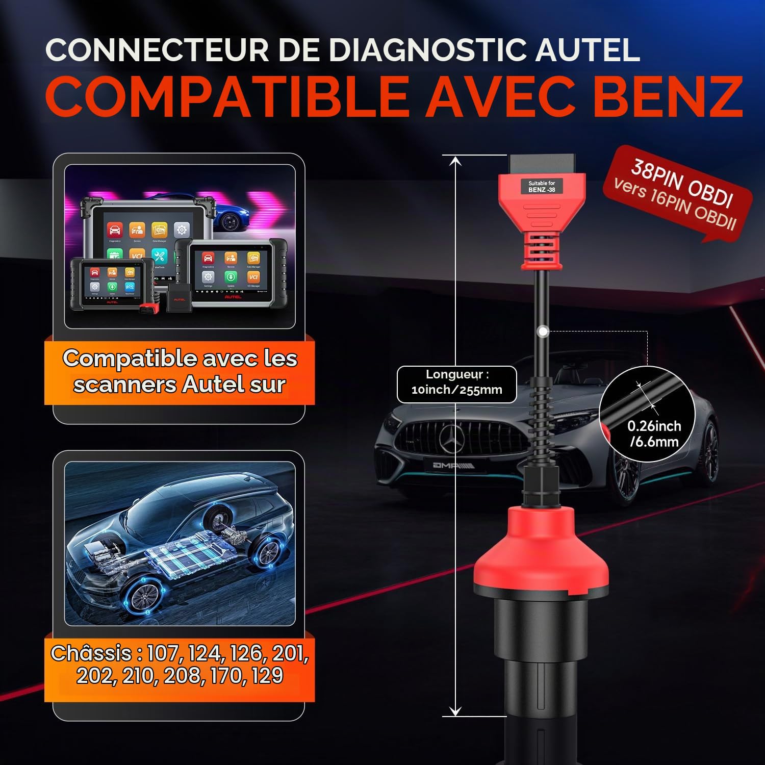 Autel Original Adaptateur Benz 38 Broches Mâle vers 16 Broches Femelle