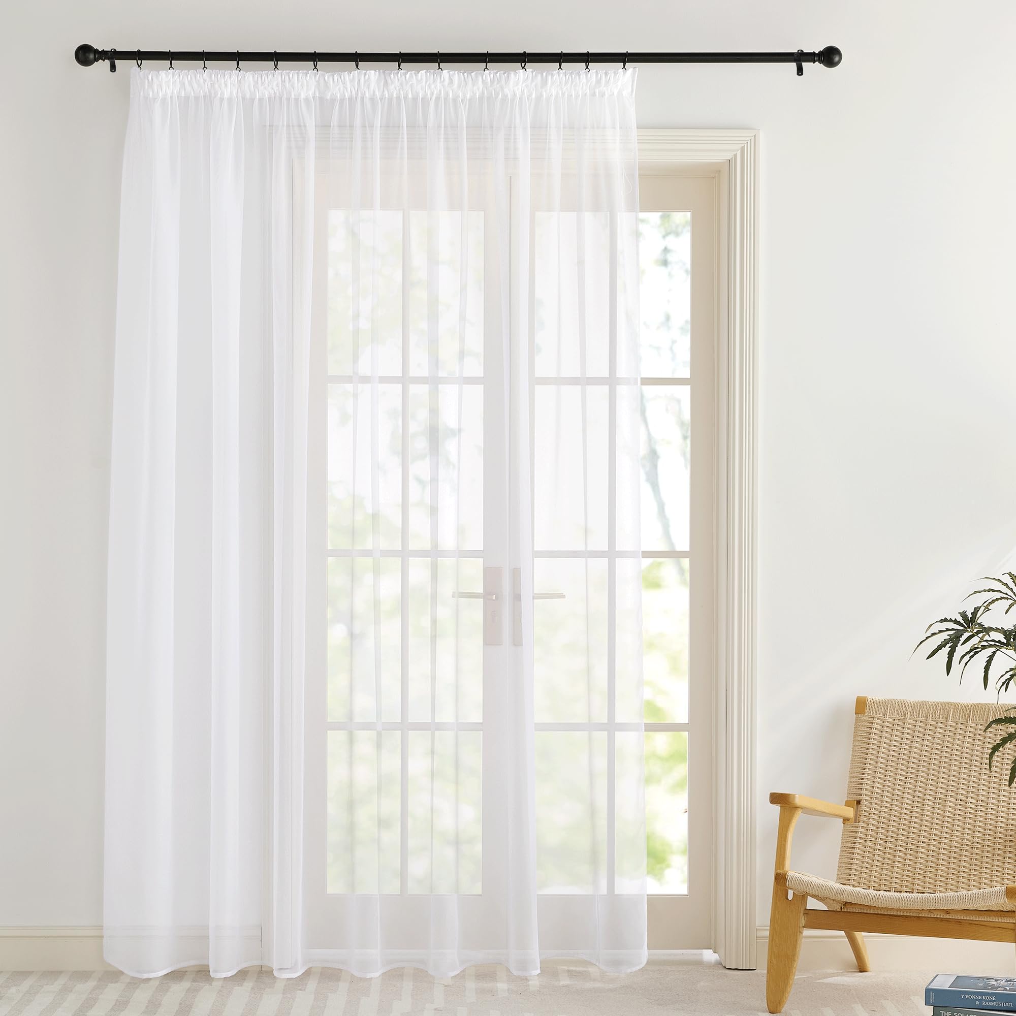 KGORGE Linnen doorschijnende gordijnen voor woonkamer en slaapkamer, tweepersoonsbed, 300 x 240 cm, 1 stuk, ivoor