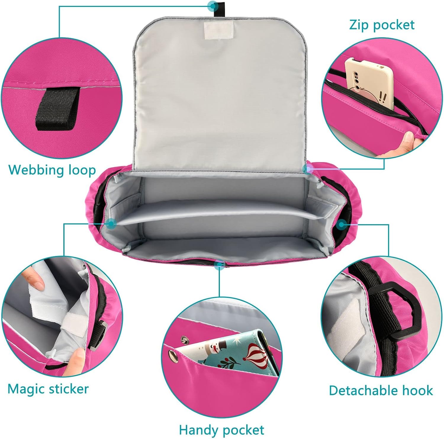 Violetred Baby Stroller Organizers Universal with 2 Cup Holder and Detachable Shoulder Strap, Large capacity, 17''x6''x6'' 20817