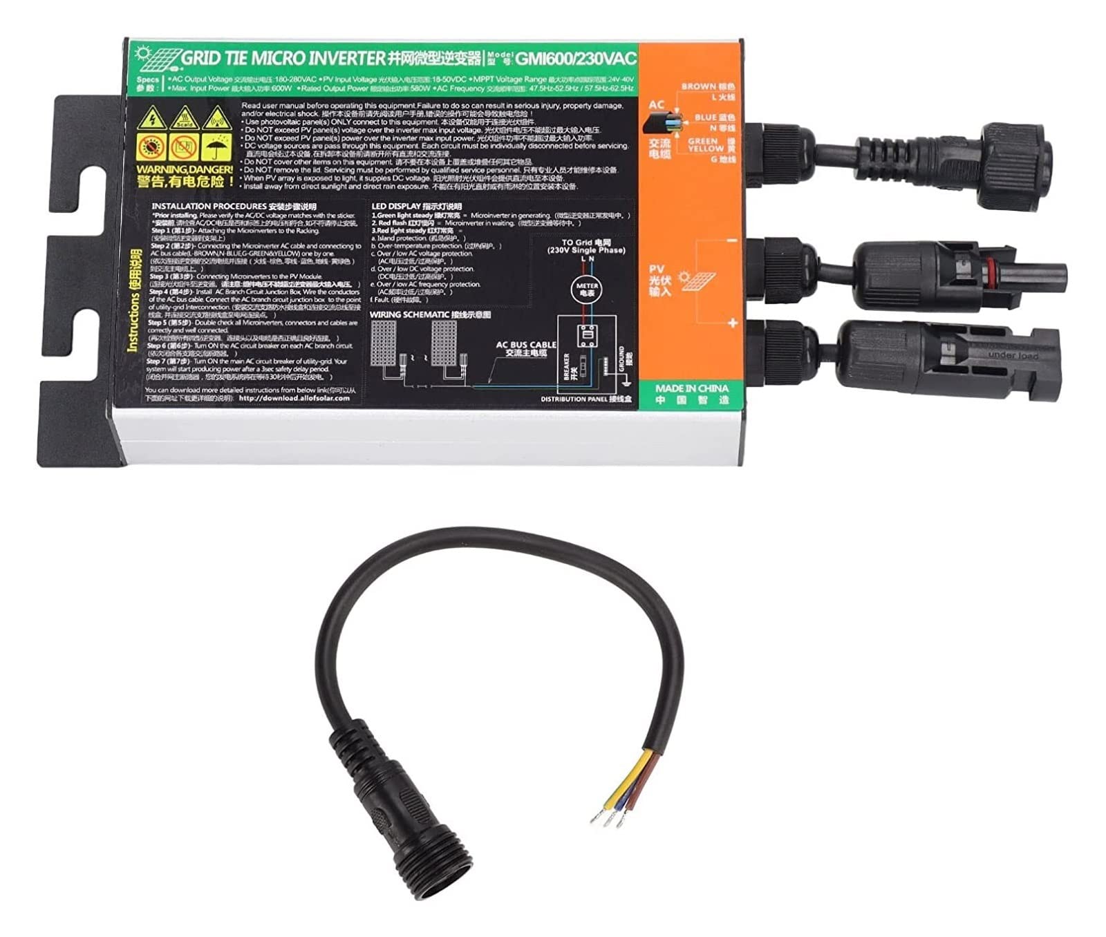 Falowniki sieciowe Solar Micro Inverter 230 600 W IP55 Wodoodporny mikroinwerter MPPT Grid Tie do małych systemów solarnych Mały system zasilania energią słoneczną do użytku