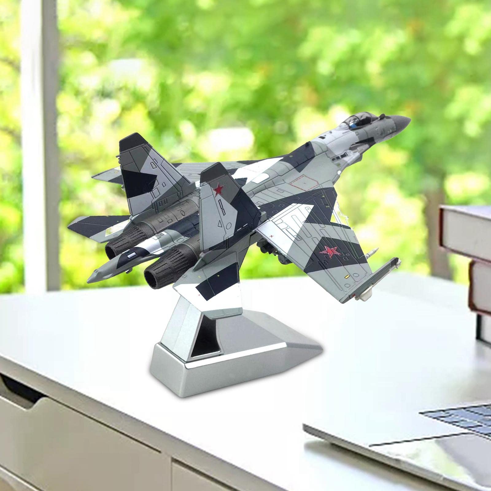 F Fityle 1/100 Sukhoi SU-35 Modello di Aereo da Caccia in Metallo con Decorazione del Supporto 22x14,5 Cm