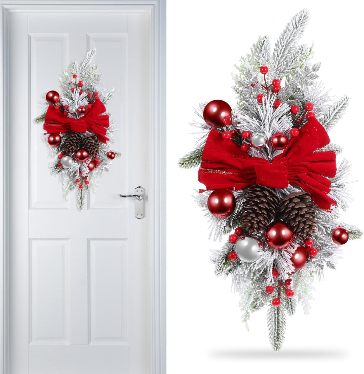 ULTECHNOVO Luminous Christmas Pendant Glowing Wreath Decoration 23.6X11.8In Random Style Xmas Hanging Ornament for Indoor Outdoor Holiday Party Decor