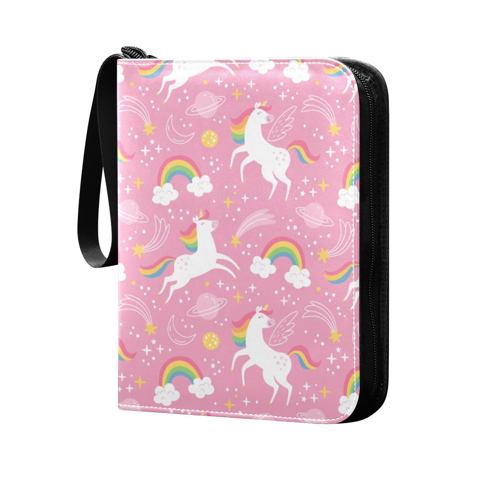 Grckit C34 Unicorn Rainbow Pink Card Binder 4-Pocket, 400 Pockets Trading Cards Holder Games Card Albums Storage Organizer Case For Football, Baseball Cards