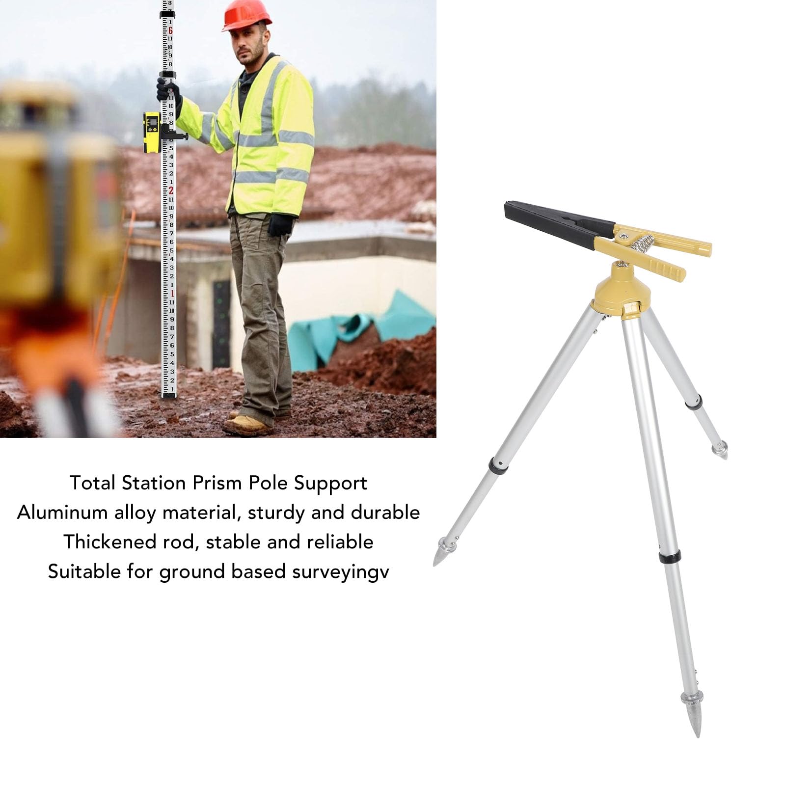 Soporte de Estación Total Ajustable Mini Trípode de Aleación de Aluminio de 46-60 Cm para Poste de Prisma Topográfico para Mediciones de Cimientos y Ubicaciones Desafiantes