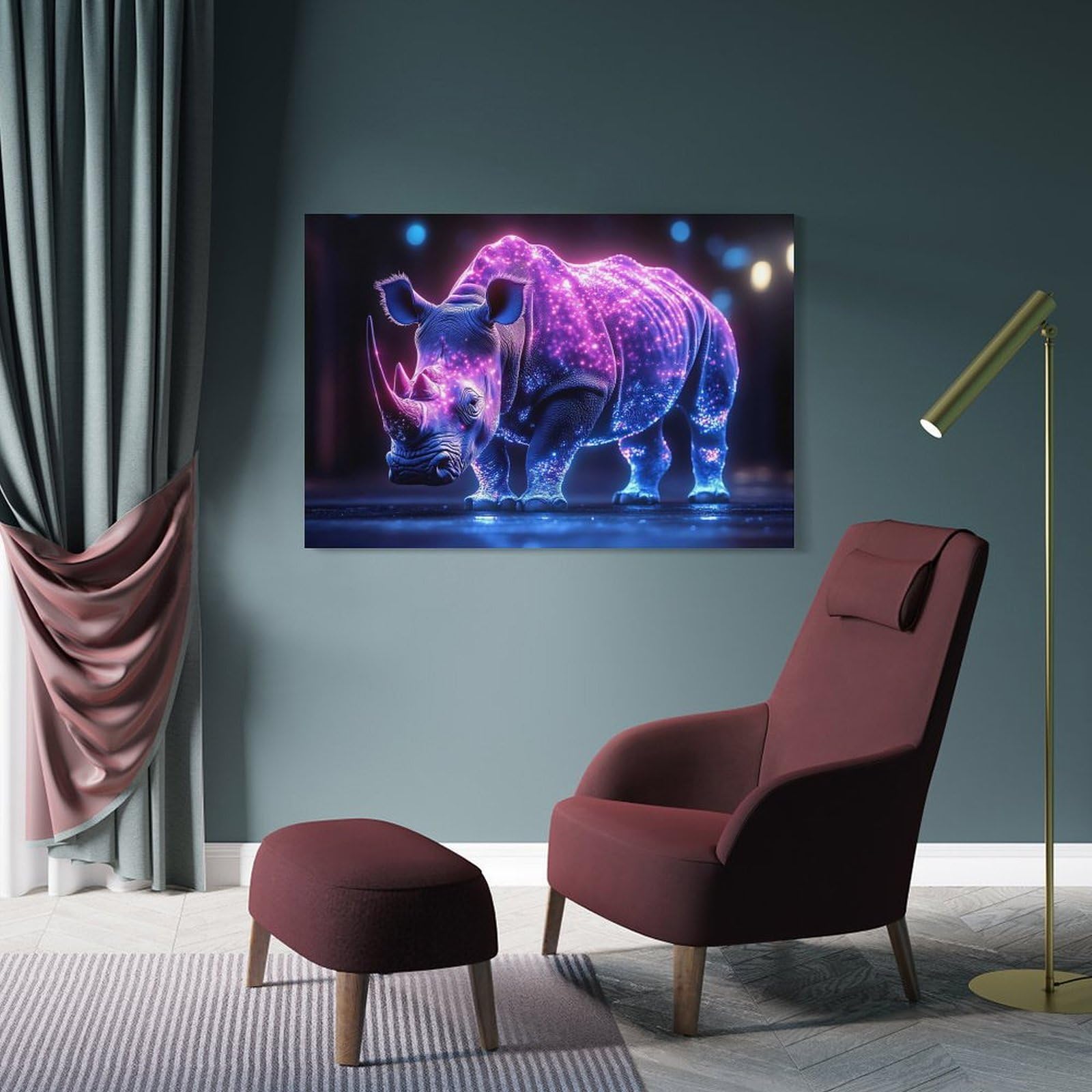 Junmoney Neon Rhino Digital Art Room Decor Wall Art, 24x36inch(60x90cm), for Entrance Walls, Hall Decor Or Foyers, A Neat Decor Update for Hallways