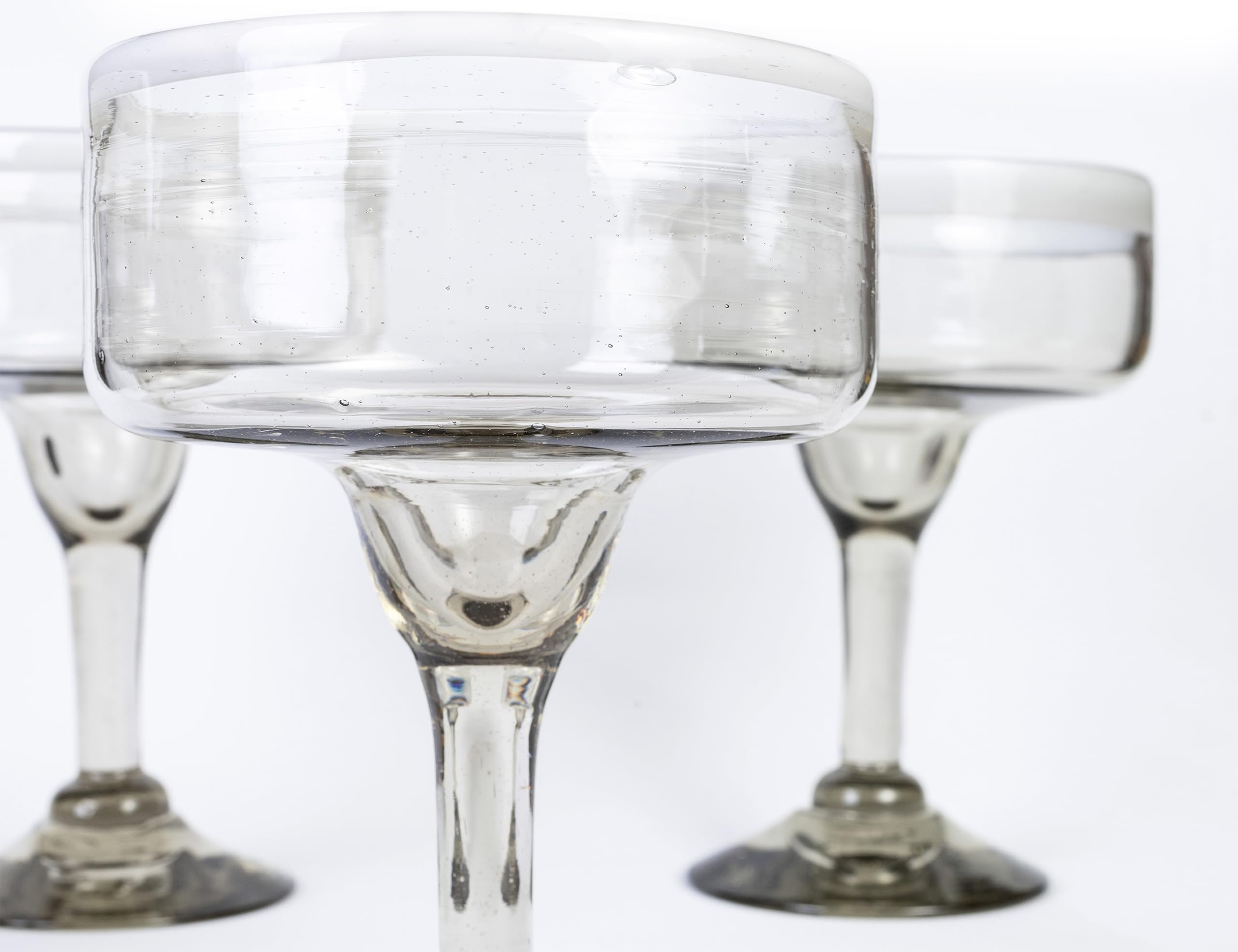 Set di 4 bicchieri da margarita messicani soffiati a mano, 473 ml, bordo bianco, vetro messicano