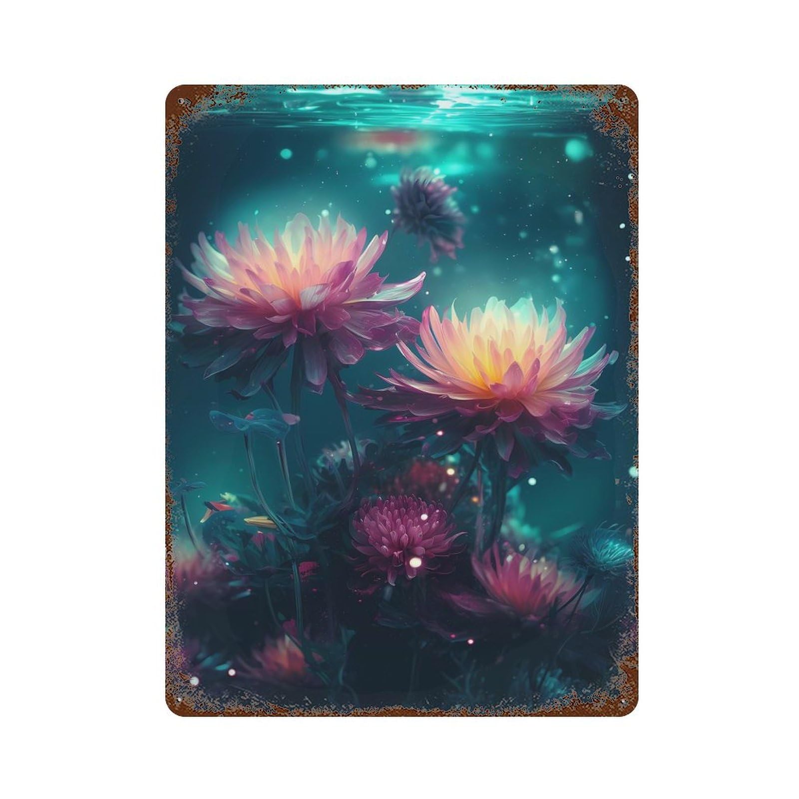Water Flower Neon Artwork Retro Metal Sign 15.7"x11.8", for Office, Studio And Wall Decor, Industrial Home Decor