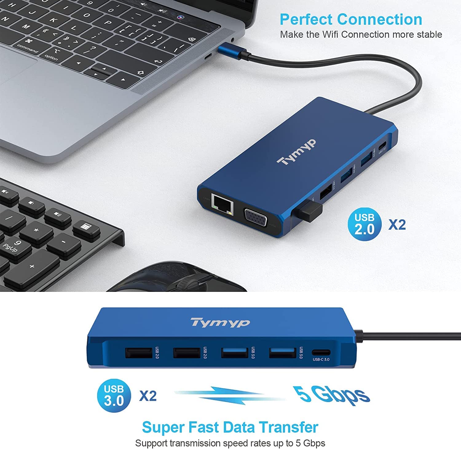 USB C dockingstation, 12-in-1 Type-C hubadapter naar 4K HDMI, VGA, USB3.0, 3 ,5 mm audio, geheugenkaart lezen, RJ45 Ethernet, voor Windows voor OS voor Android
