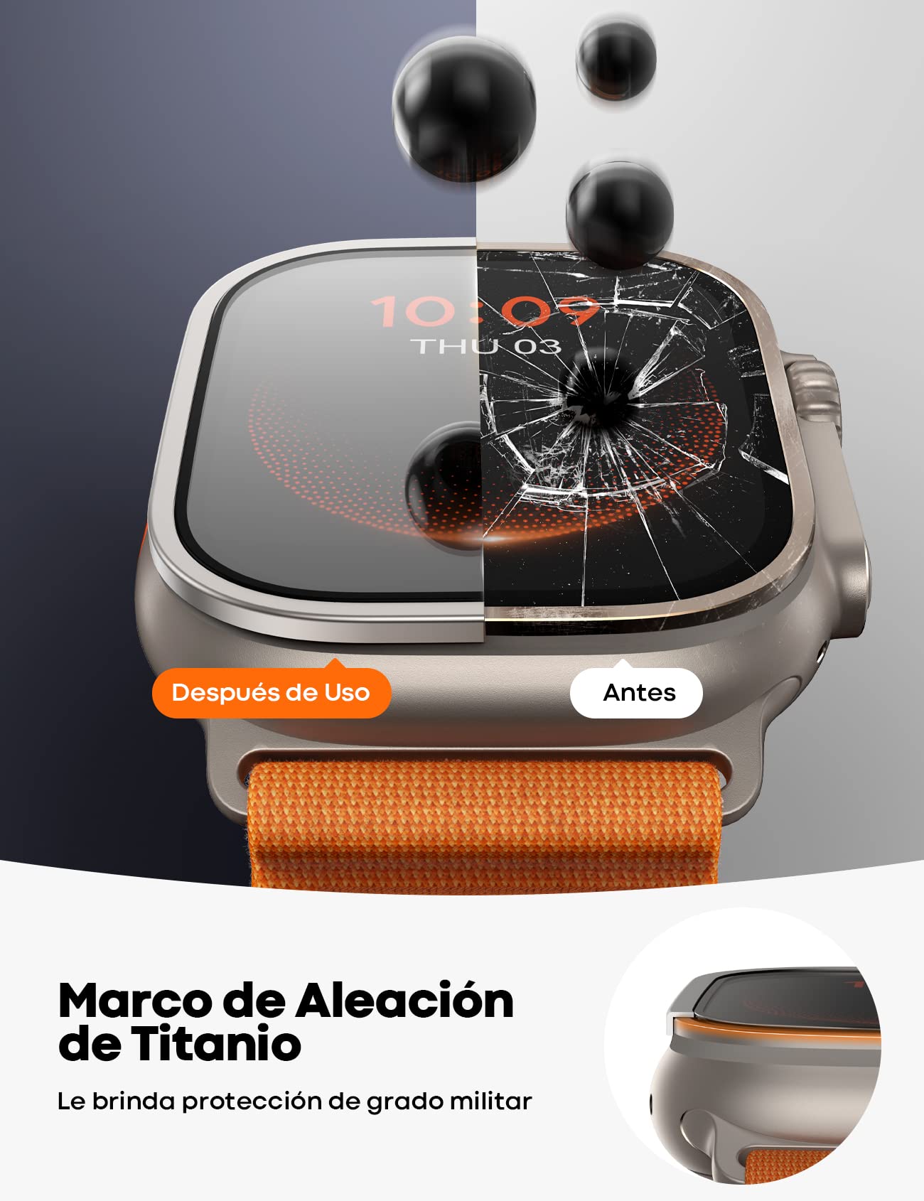 Lamicall Protector de Pantalla para Apple Watch Ultra 2 49mm, Titanio, 9H Cristal Templado, Cobertura Completa