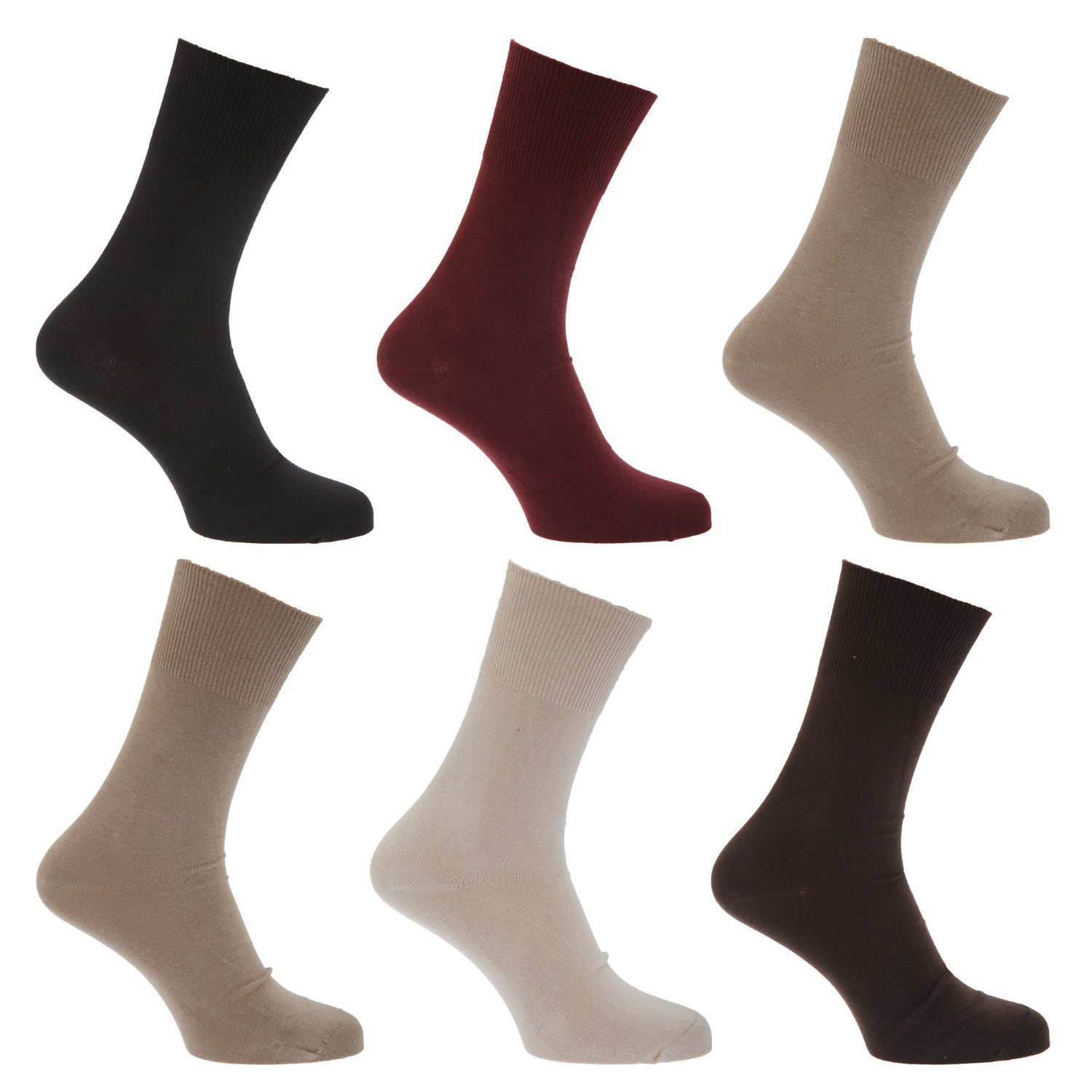 Hduk Mens Socks Men's Assorted Fashion 6 Pairs Of Diabetic 99% Cotton Non Elastic Stay-Up Socks/Uk 6-11 Eur 39-45 (Assorted Fashion)