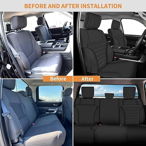 Miniatura 6 de AOMSAZTO Fundas de asiento personalizadas para Toyota Tundra 2022, 2023, 2024, CrewMax y doble cabina, juego completo de fundas de asiento de cuero