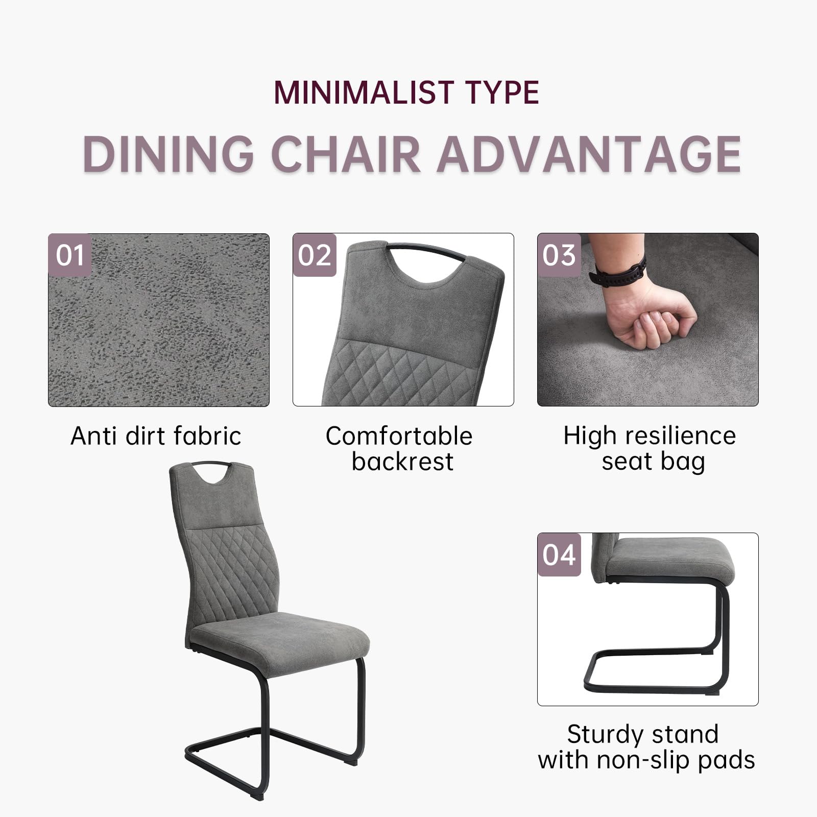 JIEXI Chaise Cantilever de Salle à Manger Ensemble 6 pièces Moderne avec Dossier Haut et siège en rembourré avec Pieds Noir Texture givrée et chaises latérales de Salon (Gris 4 Chaise)