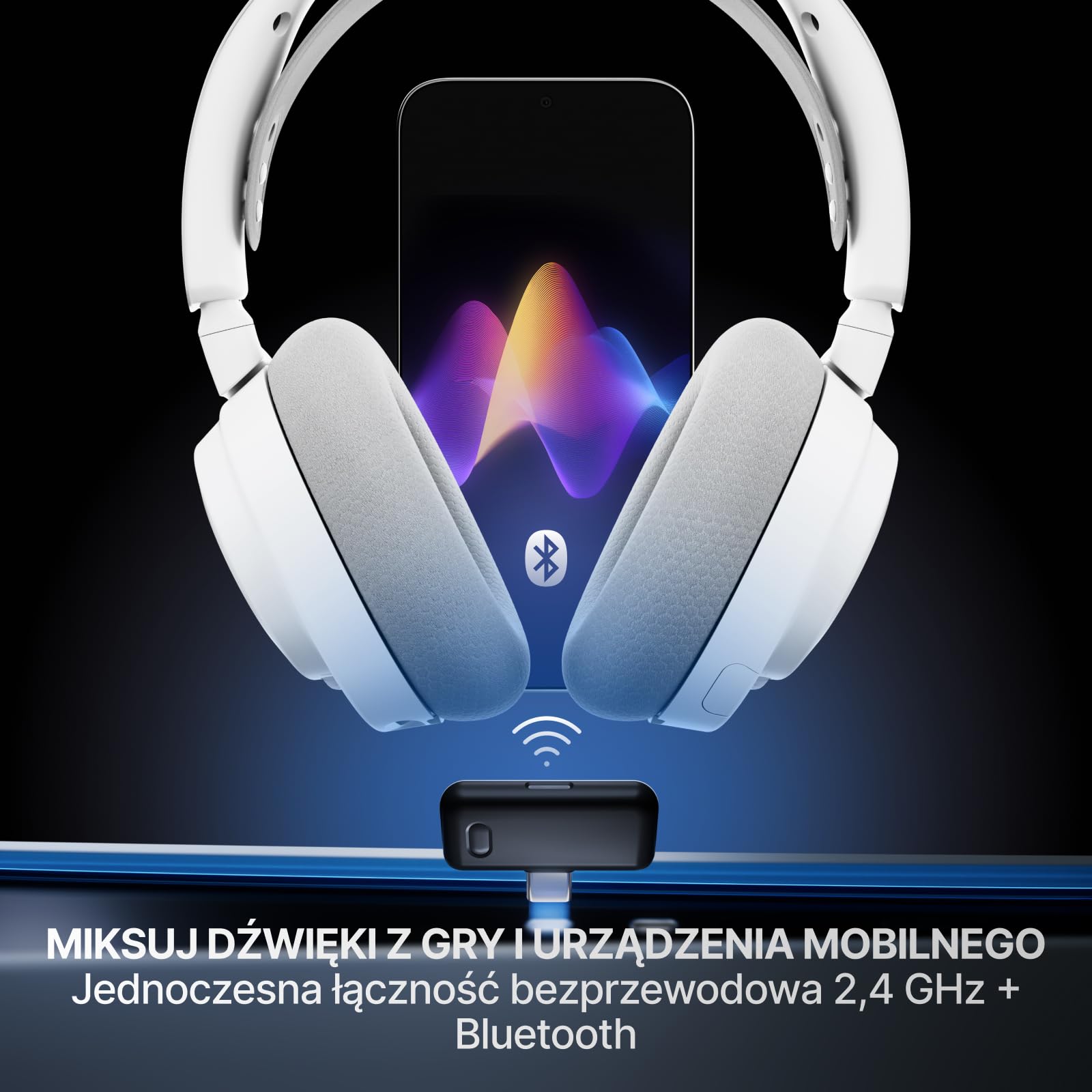 SteelSeries Arctis Nova 7P Wireless Gen 2 do gier -sterowanie aplikacją w czasie rzeczywistym - 50H + -przetworniki magnetyczne z magnesem neodymowym -miks 2,4 GHz/Bluetooth -PS5,PC, Switch 1/2,mobile