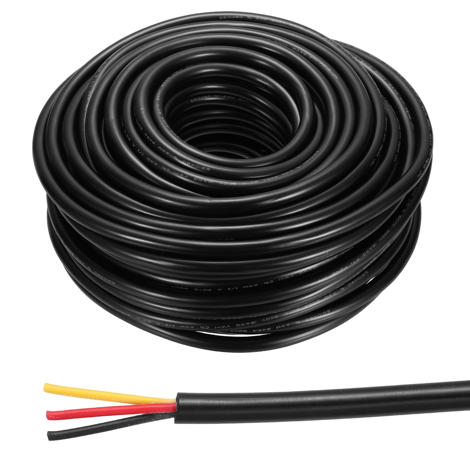 sourcing map 16AWG Electrical Wire 3 Conductors 200FT/61m Power Cable Flexible Extension Signal Signal Cable Black for LED Strips Lamps Lighting Power Supply