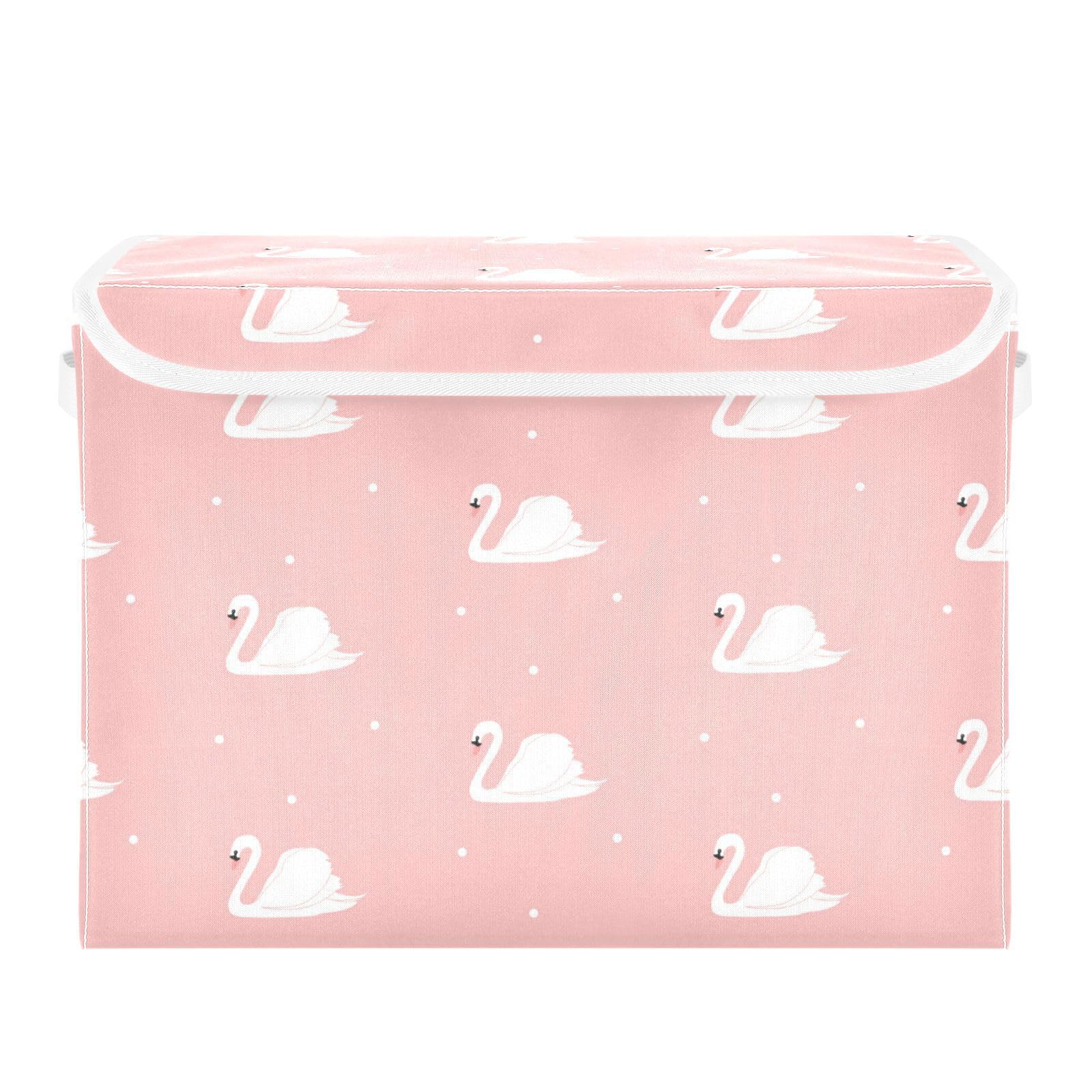 Yopersonalizes Storage Boxes with Lids, Cute Swan Collapsible Fabric Storage Cube with Handles, Storage Baskets for Shelves Clothes Toys Wardrobe 42x32x30 cm