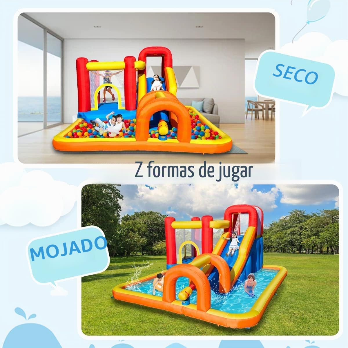 Baralir Castillo Hinchable con Ventilador, tobogán seco y de Agua, Puede albergar 3~5 niños al Mismo Tiempo. Castillo para niños para Uso Interior o Exterior 400 × 320 × 200 cm