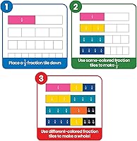 Vista 6 de hand2mind Azulejos de fracción de arco iris de plástico, materiales matemáticos Montessori, manipuladores de fracciones, fracción de unidad, barras