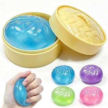 Glitter Dumpling Squishy, 2.1 Inch Cute Little Dumpling Squishy Mystery Box Hand Toys with Food Steamer, Soft Squeeze Decompression Dough for Anxiety Relief Fidget Random1pack