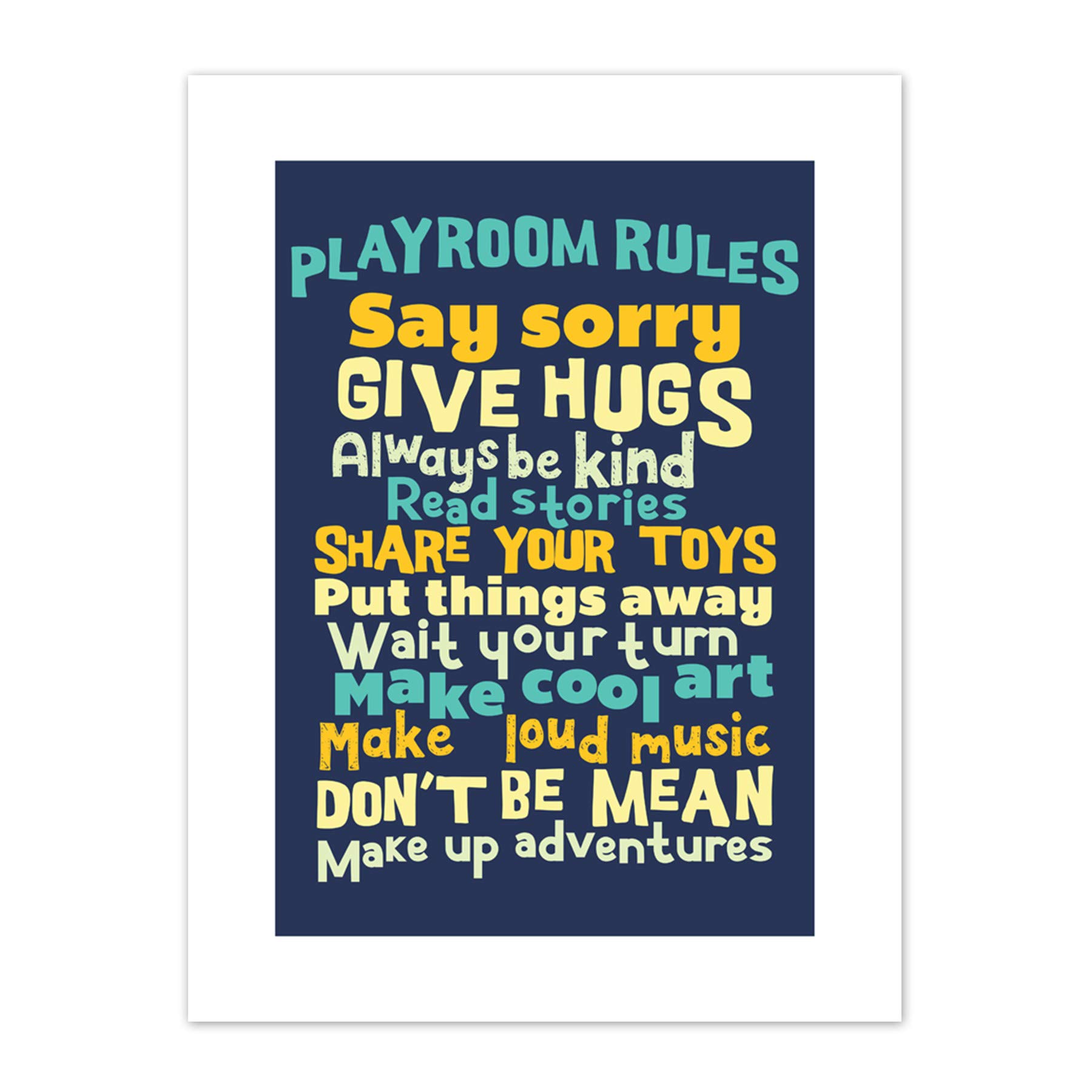 Kids Playroom Rules Fun Blue Canvas Wall Art Print