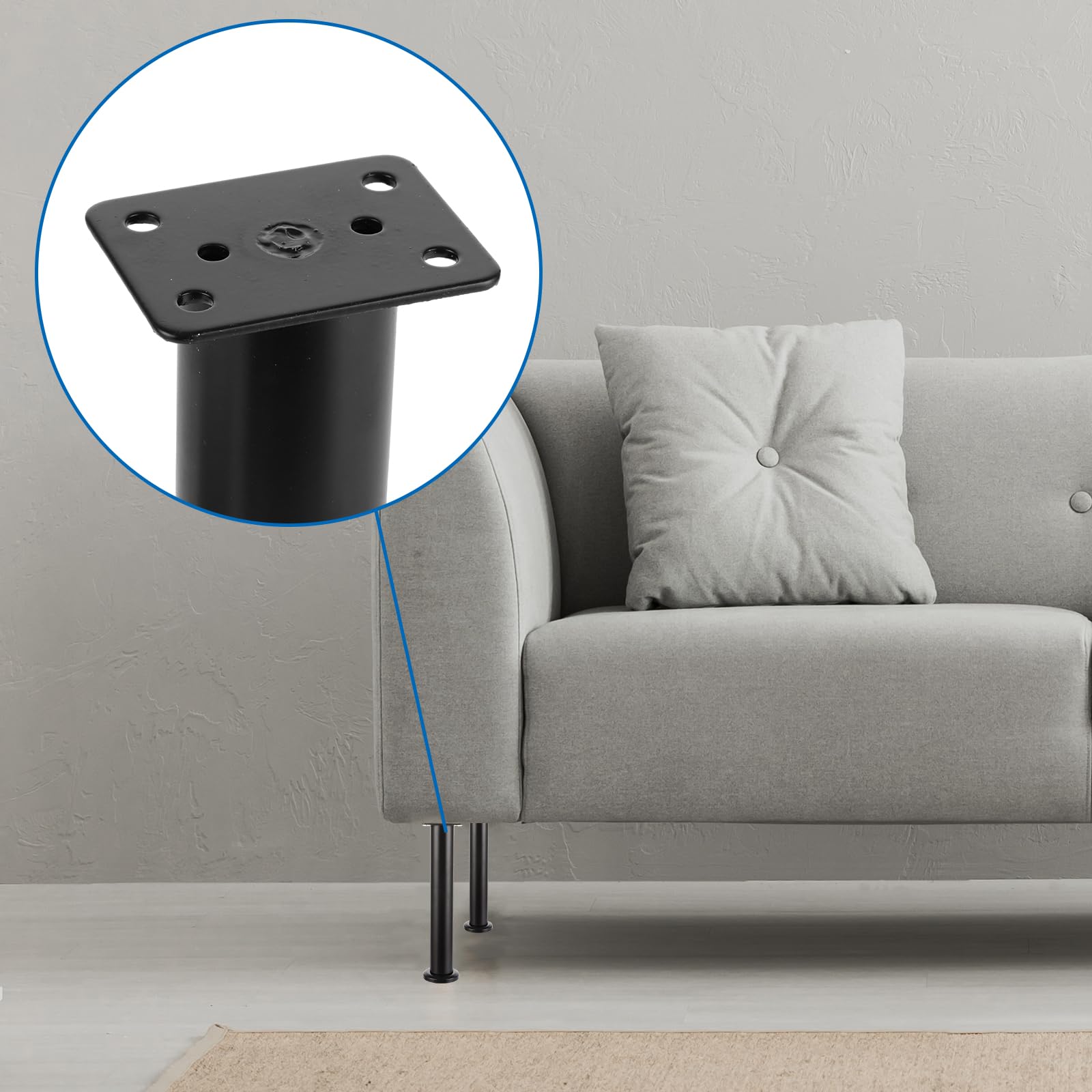 SHUESS 8 patas para muebles de metal, 25 – 42 cm, ajustables, color negro, altura ajustable, patas para muebles, para armario de TV, sofá, silla de baño, etc