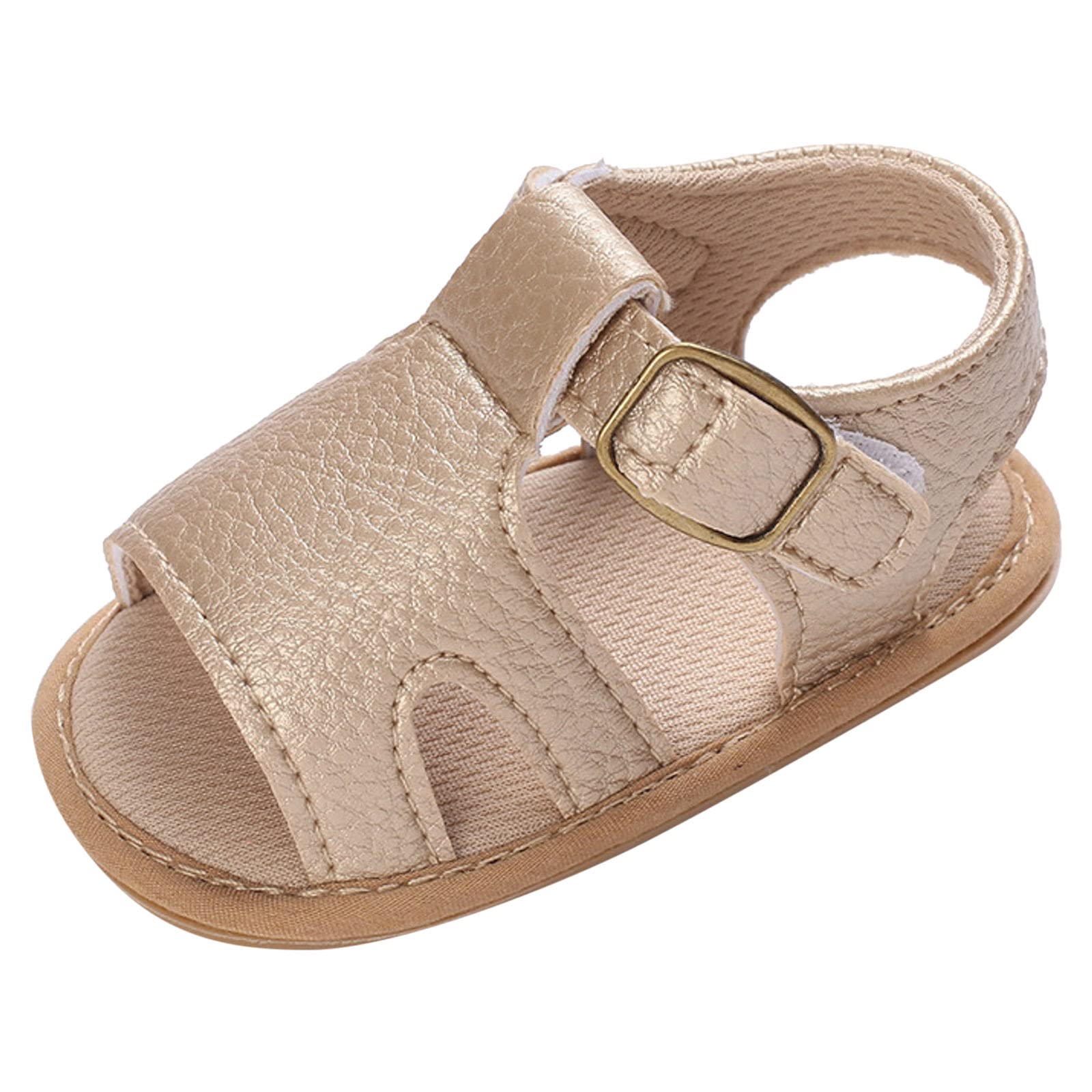 Summer Children Infant Toddler Shoes Boys And Girls Sandals Flat Bottom Lightweight Hook Loop Toddler Girl Slip on (Gold, 5 Infant)