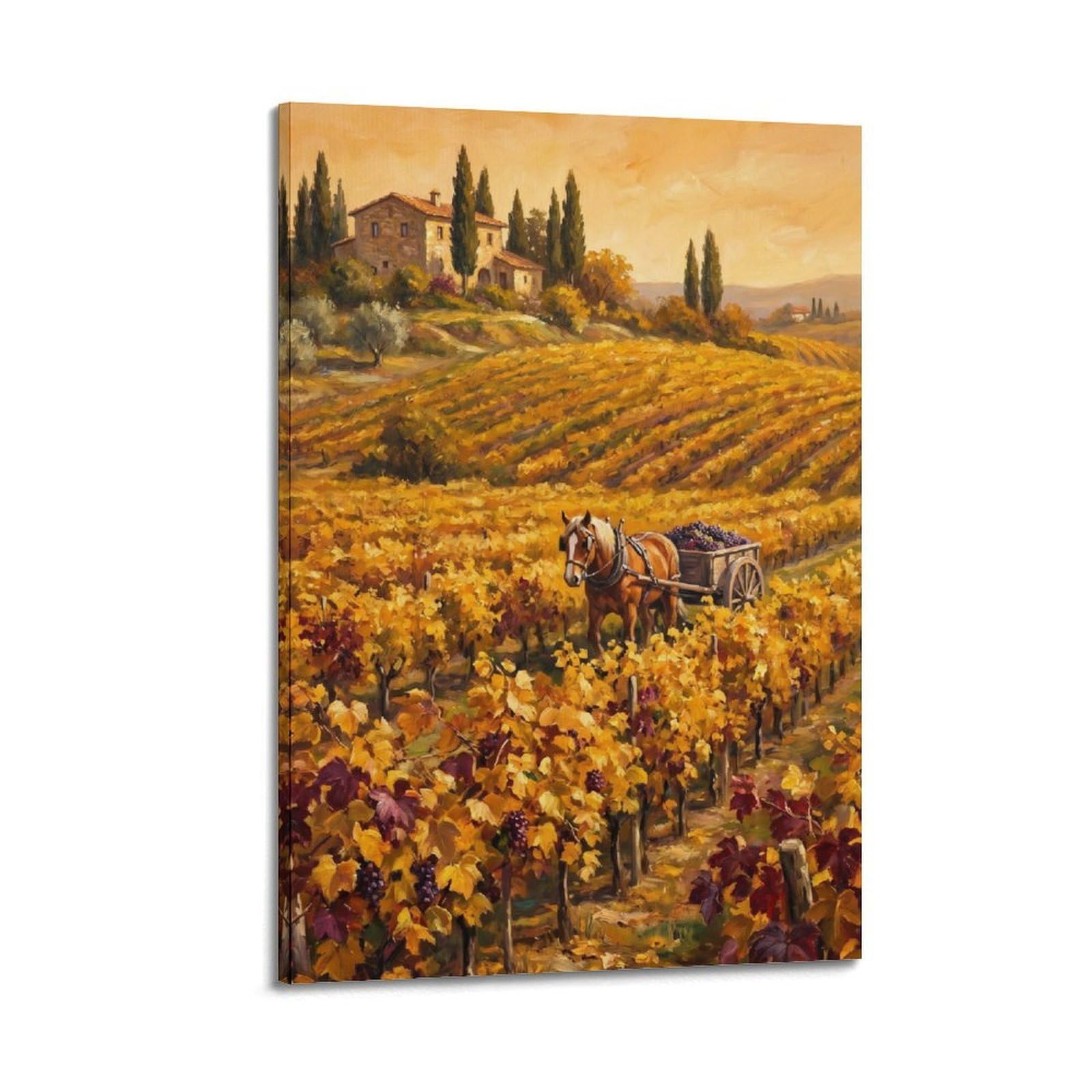 XKUGA Tuscany Horseback Riding Travel Poster Autumn Vineyard Harvest Modern Decorative Canvas Prints - Ideal Wall Art for Family, Man Cave, Game Room, Boys & Girls Bedroom 20x30inch(50x75cm)