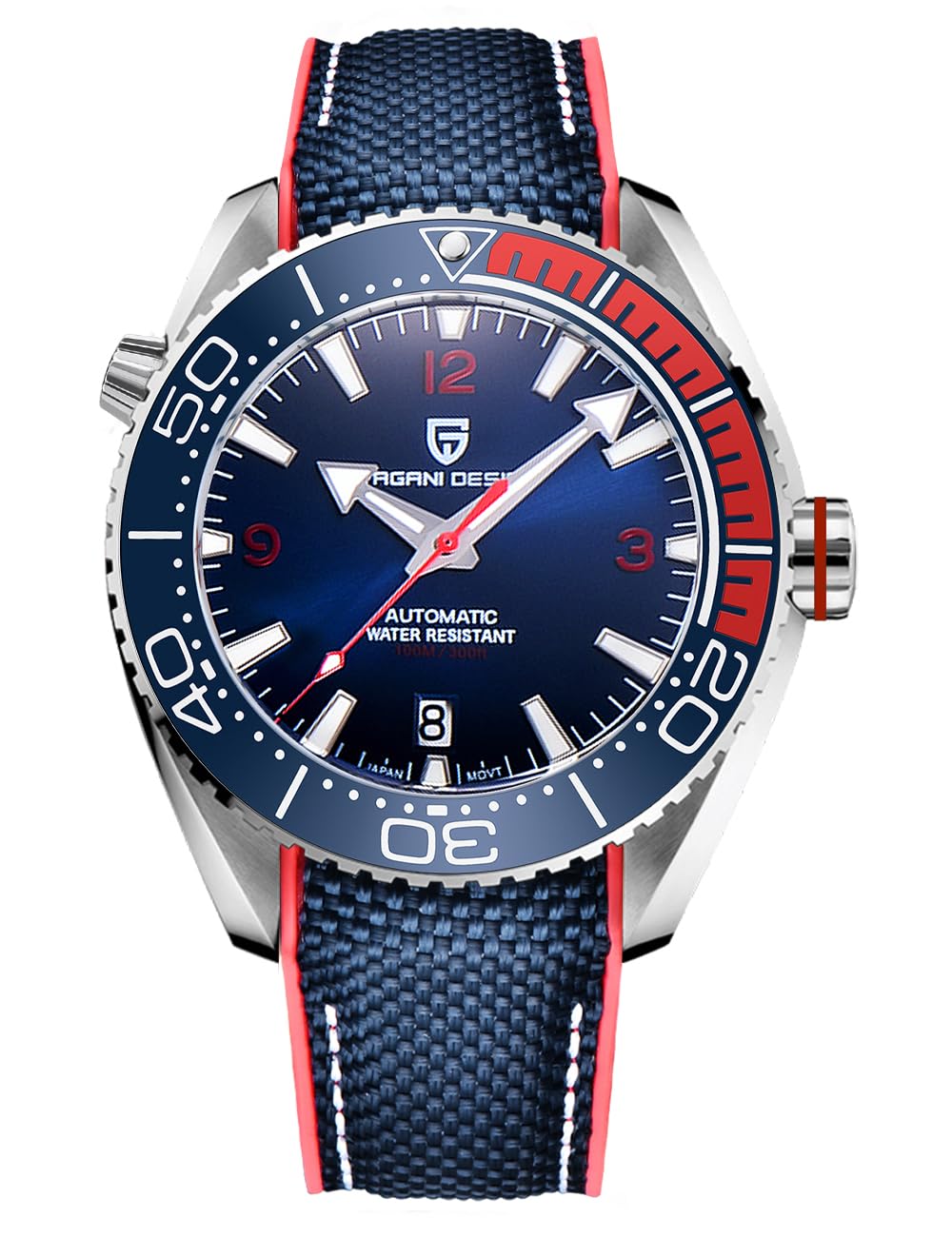 Reloj de pulsera para hombre, diseño Pagani automático, mecánico, de acero inoxidable, reloj de buceo deportivo, movimiento NH35, cristal de zafiro, correa de goma de nailon, reloj elegante para hombres, Cinta Azul, ocio, deportes, moda, negocios, deporte