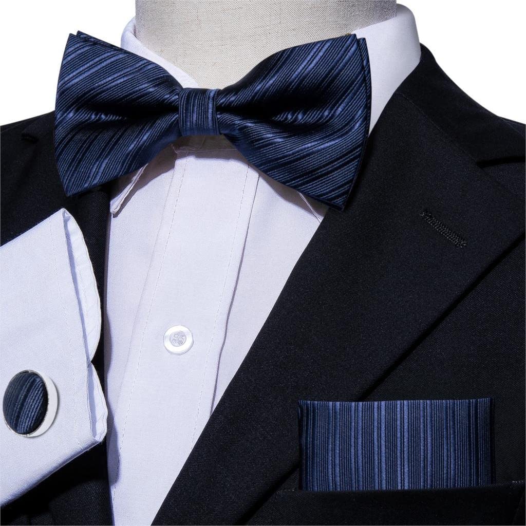 Corbata a Rayas para Hombre, Pajarita de Seda, Pajaritas Formales de Mariposa, Lazos preatados de Negocios, Gemelos Cuadrados de Bolsillo