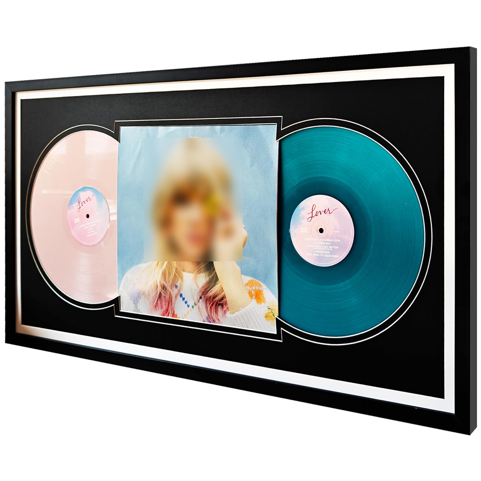 Schallplattenrahmen Doppel Lp, 86 x 48 cm, Doppel-Vinyl Rahmen zum Aufhängen im Hoch- & Querformat, UV-Schutz, kratzfestes Acryl, einfache Wandmontage, Holz, Schwarz