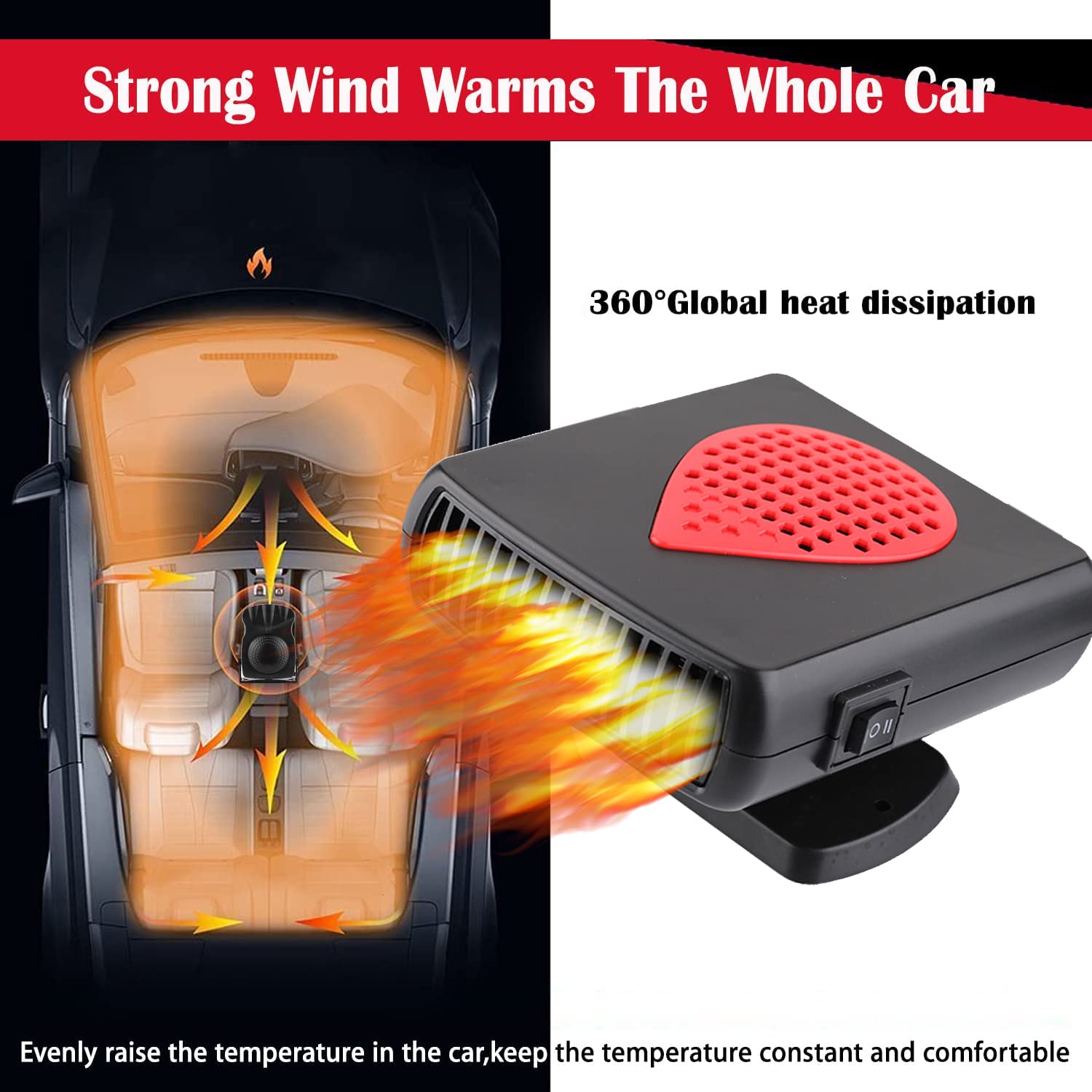 Riscaldatore Portatile Auto 12V 150W, Termoventilatore per Auto, riscaldatore e Ventola di Raffreddamento 2 in 1, Sbrinatore e Demister per Parabrezza con accendisigari Presa