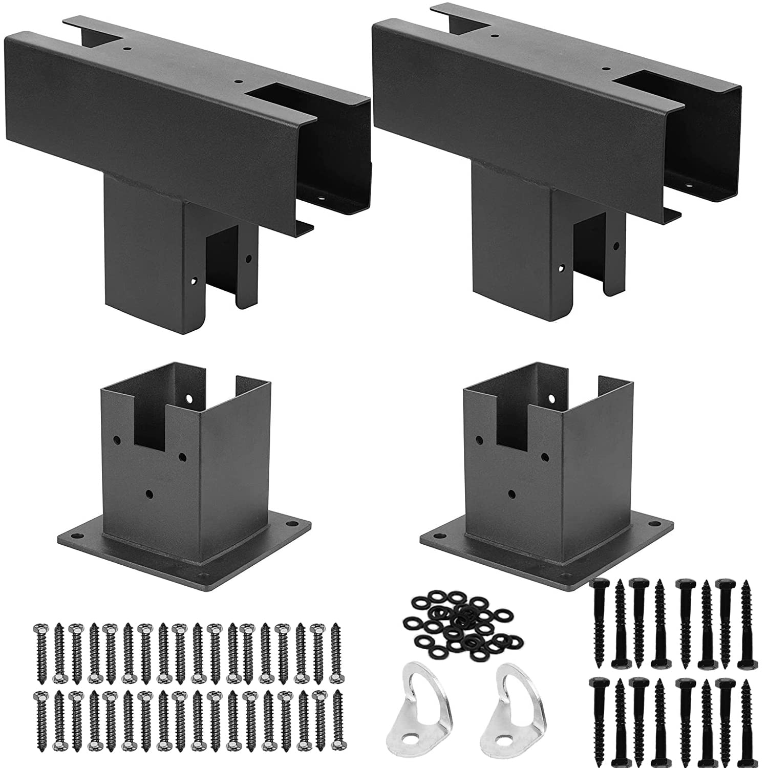 OIHYA 2 Pack Woodwork Pergola Kit,Stainless Steel Elevated Wood Stand pergola 3-Way T Brackets and Pergola Base Brackets for 4"x 4" Lumber Building,Old Unit Update,Reinforced