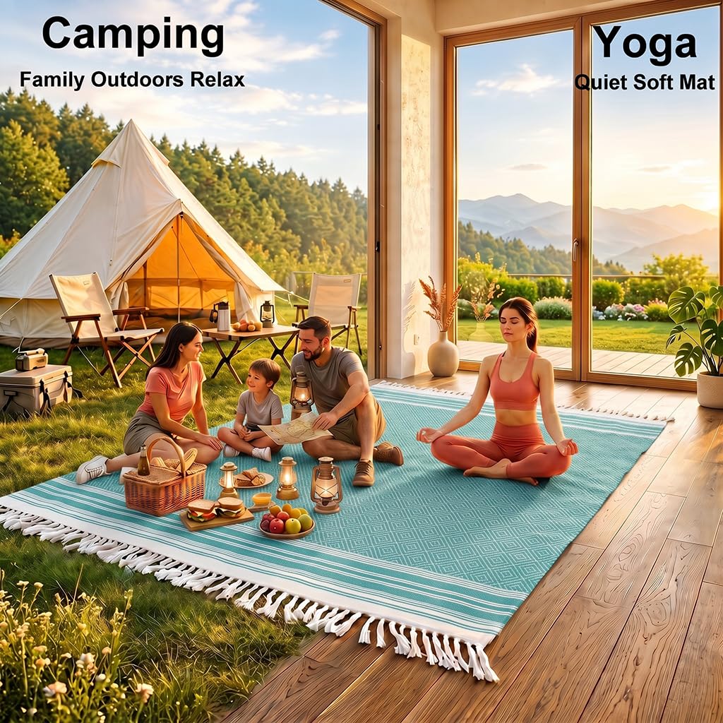 Yongoes Serviette de plage turque surdimensionnée en coton - Grande taille XL - Résistante au sable - En lin - Pour adultes, voyage, camping, glamping - Accessoires essentiels