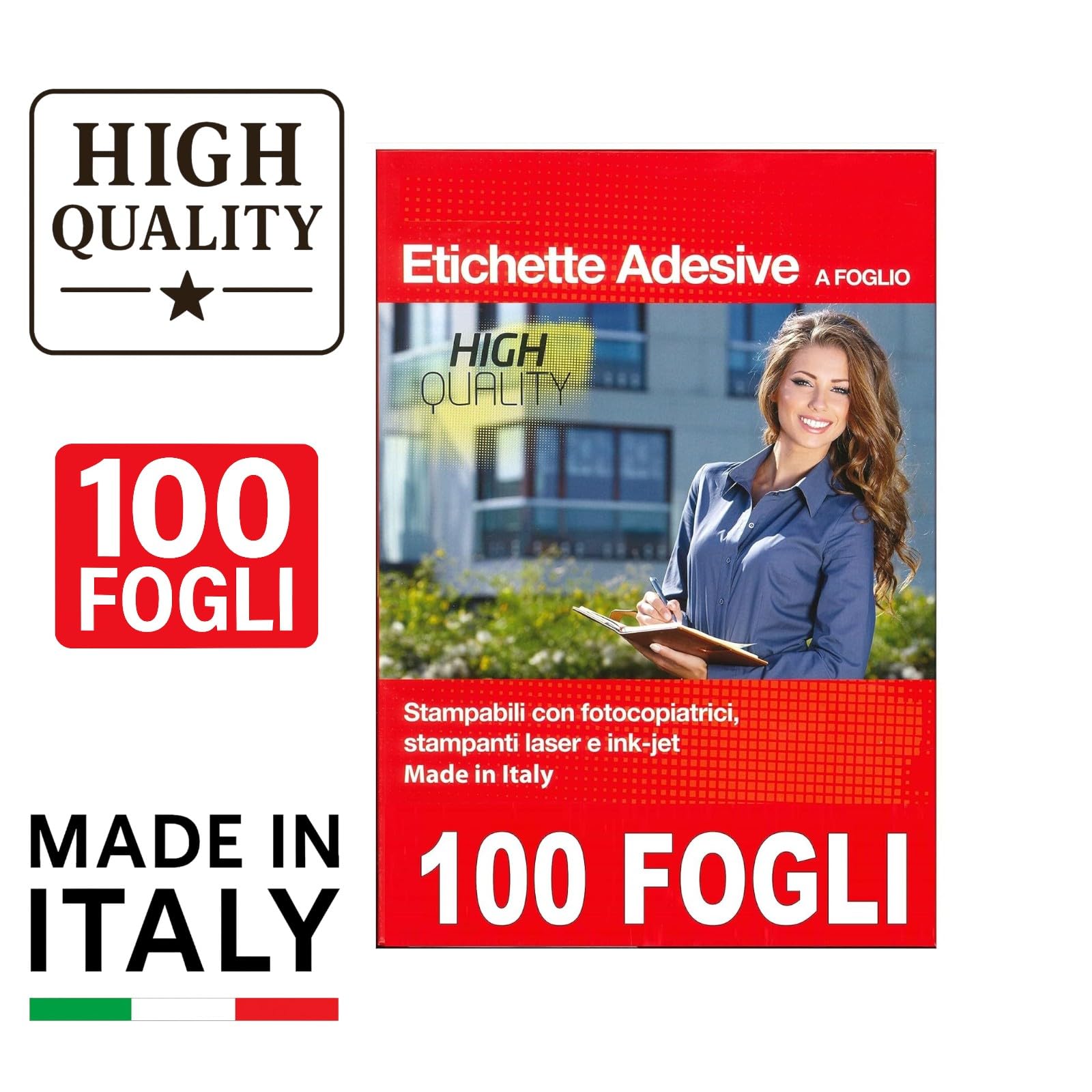 Carta Adesiva Bianca A4 per Stampanti Ink Jet e Laser 100 Fogli