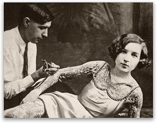 Fotografía de Dama Tatuada Vintage 11x14 Sin Marco  Arte de Pared Histórico Extraño y Bizarro, Póster de Cultura de Cuerpo y Tinta Retro Extraño,