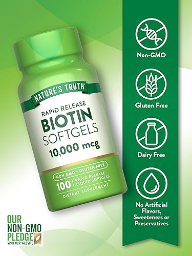 Miniatura 3 de Nature's Truth Biotin 10,000mcg | Cápsulas blandas de liberación rápida | 100 unidades | Suplemento sin OMG y sin gluten