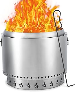 Stove Bonfire 2.0 with Stand, 20.5 Inch Smokeless Firepit, 360° Airflow & Removable Ash Pan, with Air Switch, Stainless Steel Wood Burning Fireplace, for 4-6 People, 24 lbs
