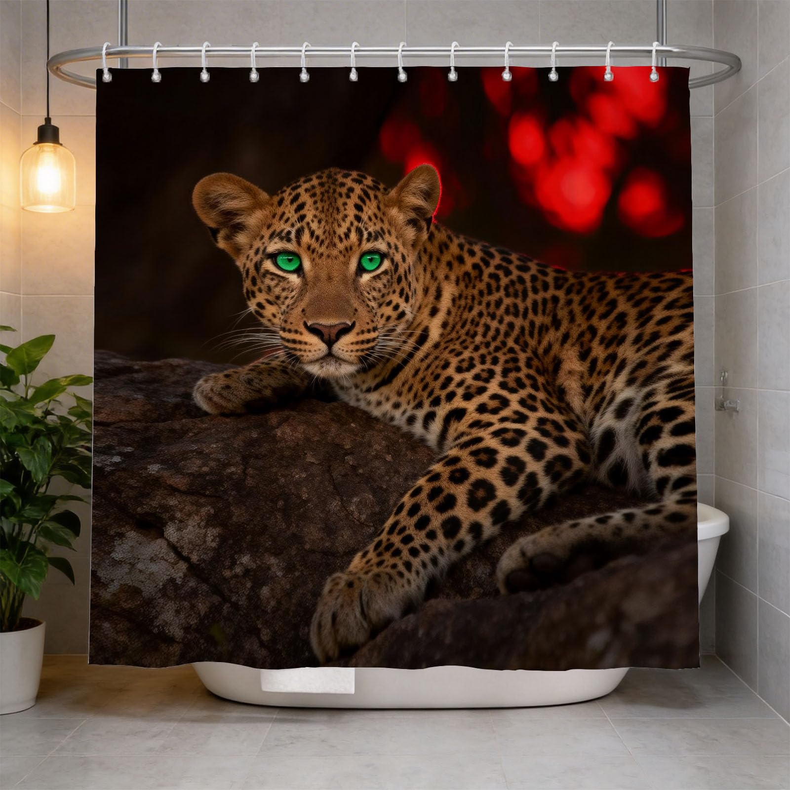 Hongduo 3D Panther Shower Curtain for Stalls Bathtubs Animal Bathroom Decor Shower Curtain Set Polyester Fabric Waterproof 180x180cm/71X71 Inch with Hooks