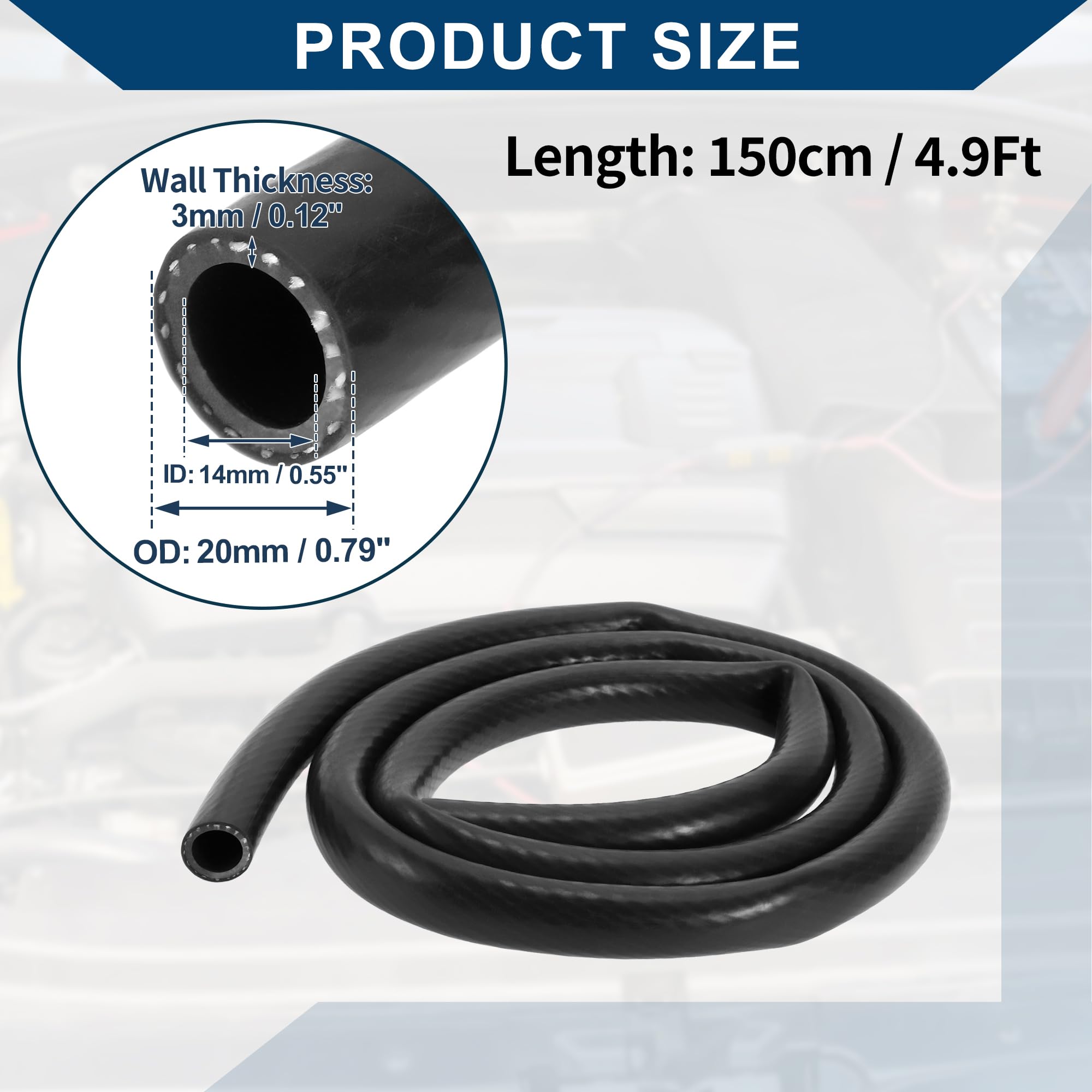 Tubo in Silicone per Aspirazione Automobilistica Linea di Aspirazione ad Alta Temperatura 4.9Ft 9/16" 14mm ID 3mm Spessore 1 Pezzo Nero 130PSI Pressione Massima