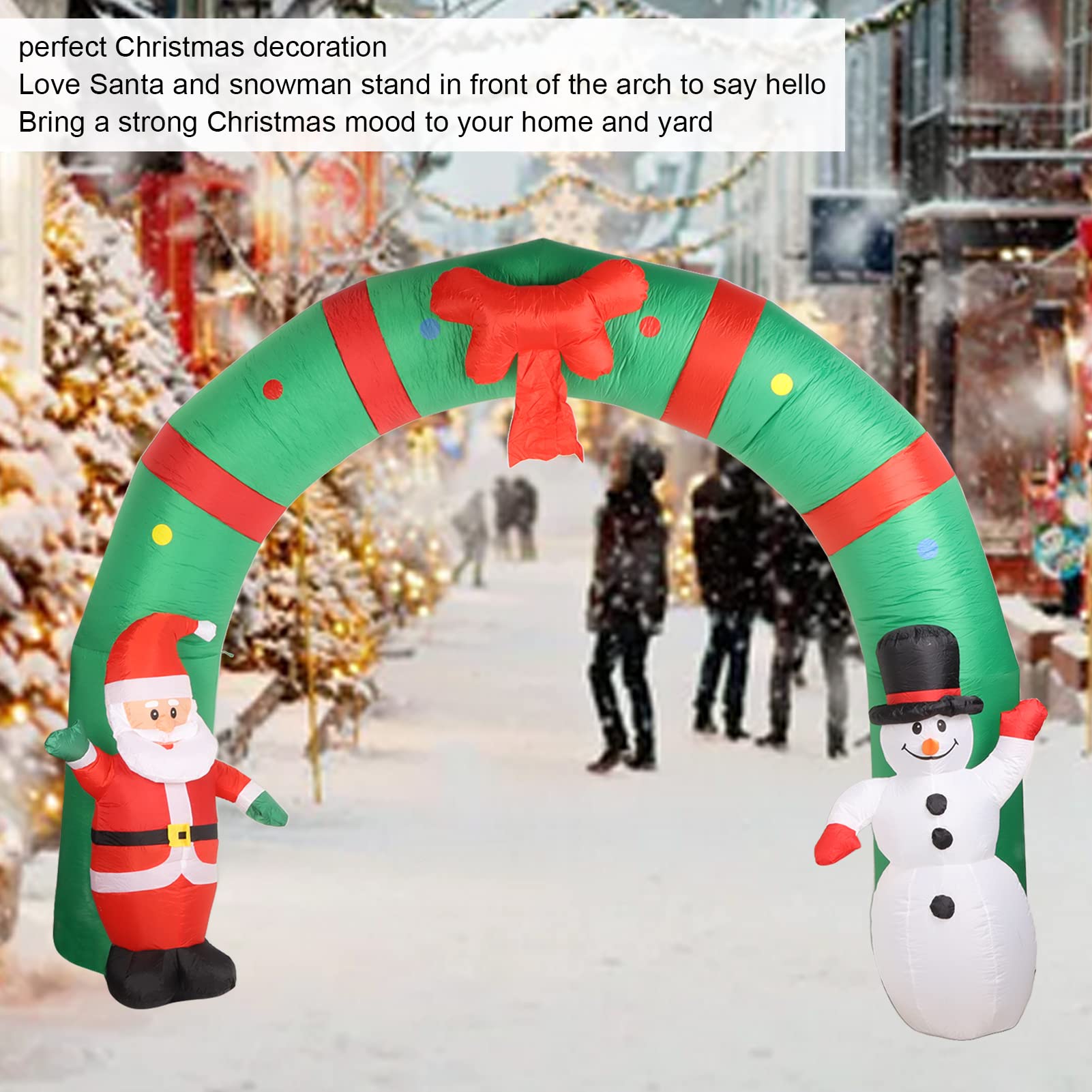 8ft Navidad Arco Inflable con Santa y el muñeco de Nieve, Luces LED, Blow Up Yard Decoraciones Decoraciones de Navidad Decoraciones al Aire Libre para Navidad Fiesta, Jardín