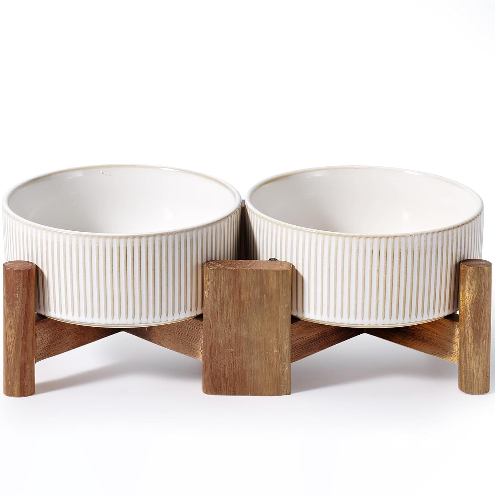 Photo 1 of Getstar Ceramic Dog Bowls Set with Acacia Wood Stand, 3.5 Cups Pet Bowls Set of 2 for Medium Dogs, Cute Dog Raised Food Bowl, Cat Bowls
