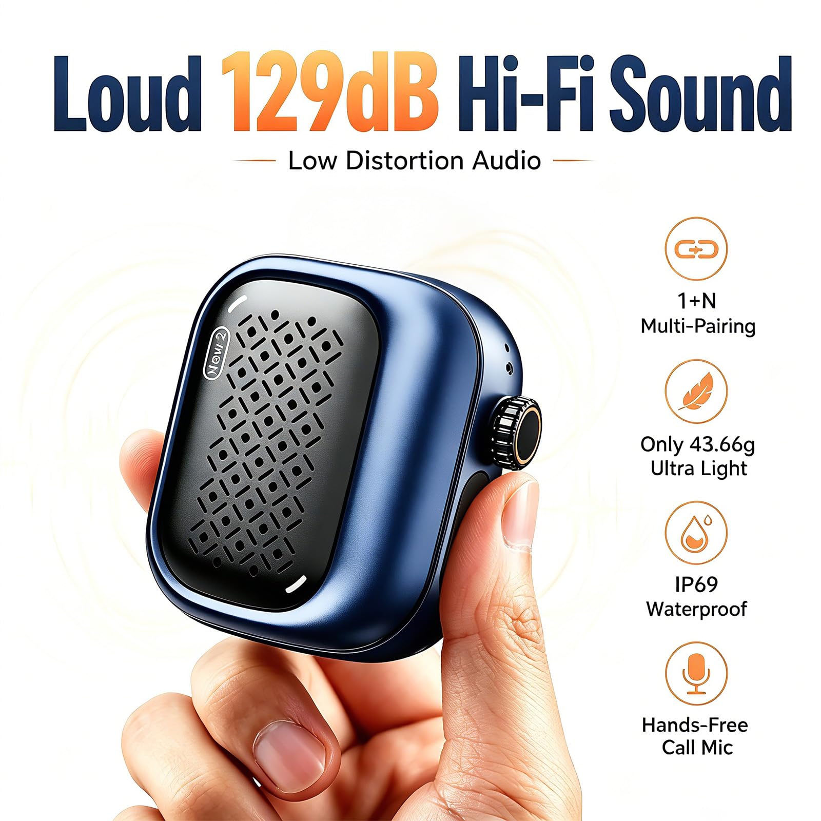 SBUSFGT Altoparlante Bluetooth indossabile, impermeabile IP69, a clip, 3 modi indossabili, ultraleggero, antipolvere, resistente alle alte temperature, per escursioni, nuoto, doccia, attività