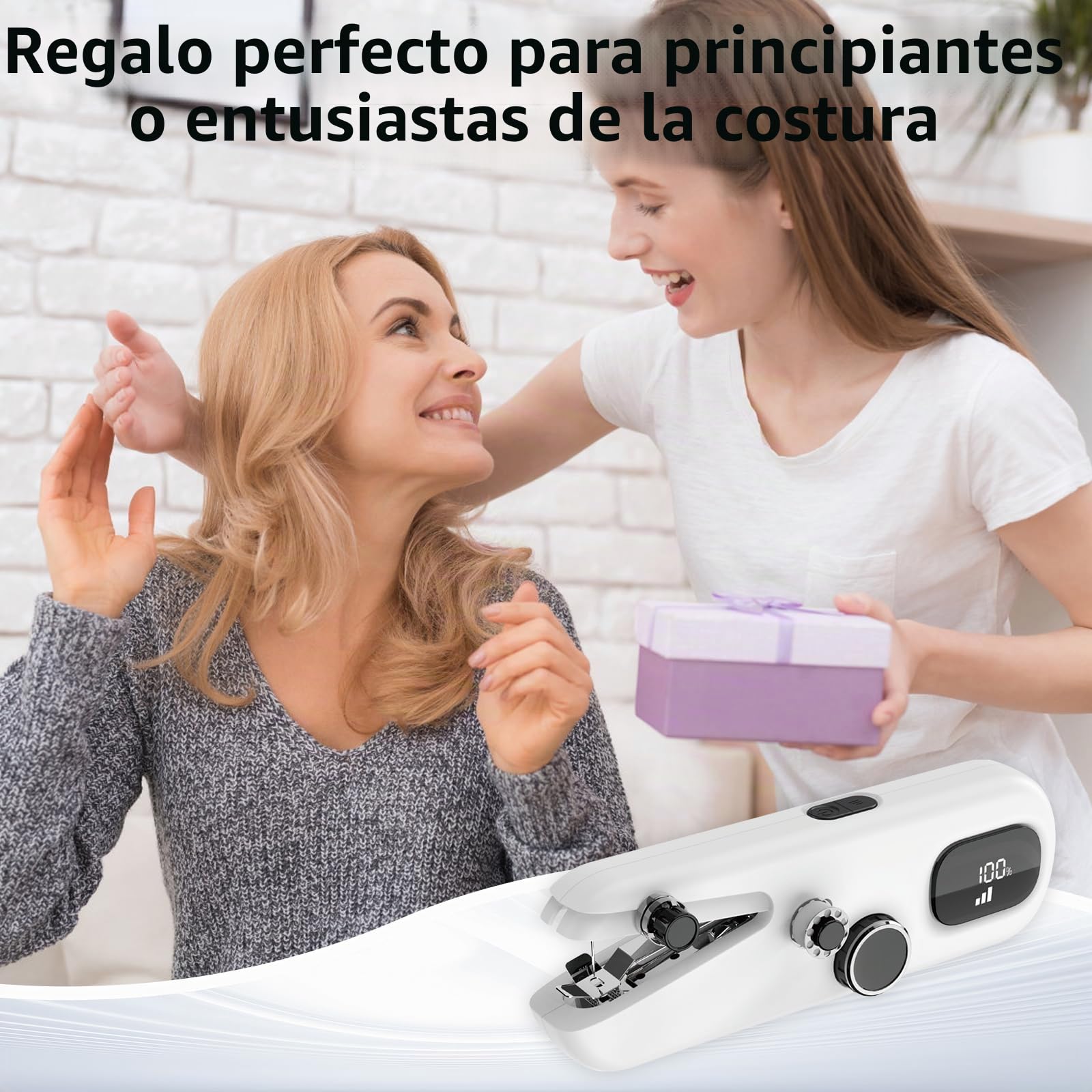 Máquina de coser eléctrica portátil con manivela recargable con bloqueo de seguridad e indicador de carga, 3 velocidades para coser con accesorios para principiantes, reparación rápida de ropa