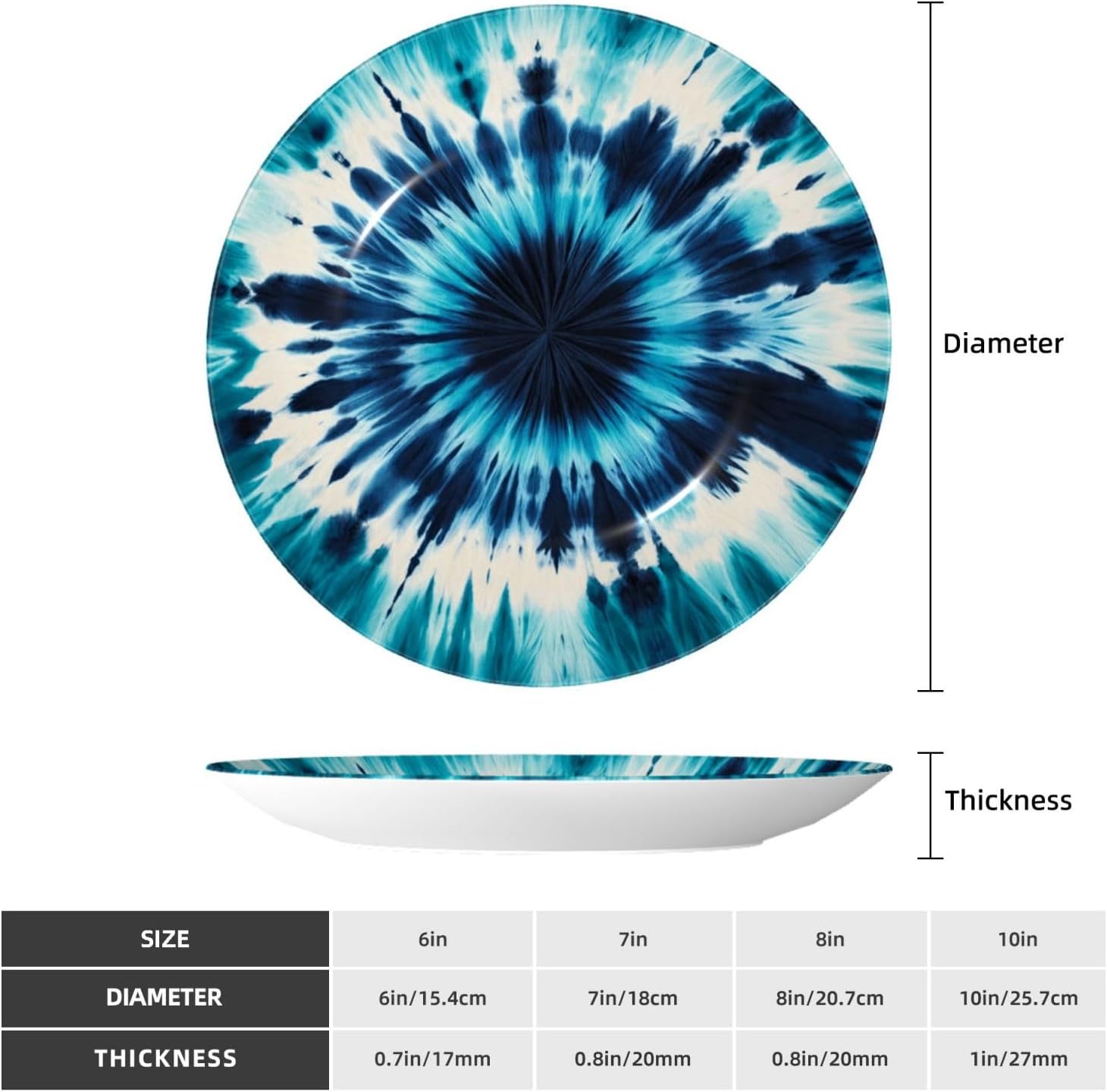 Blue-Sea-Tie-Dye 10 Inch Decorative Plate With Stand, Elegant Display Wall Plate For Home Decor