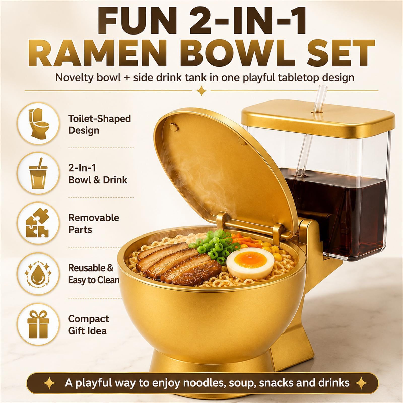 Toilette Ramens Schüssel Mit Deckel Und Getränkebehälter, Novelty Nudelbowl Mit Trinkhalm, Wiederverwendbare Instant Nudeln Schüssel, Lustiges Spaßgeschenk Für Erwachsene