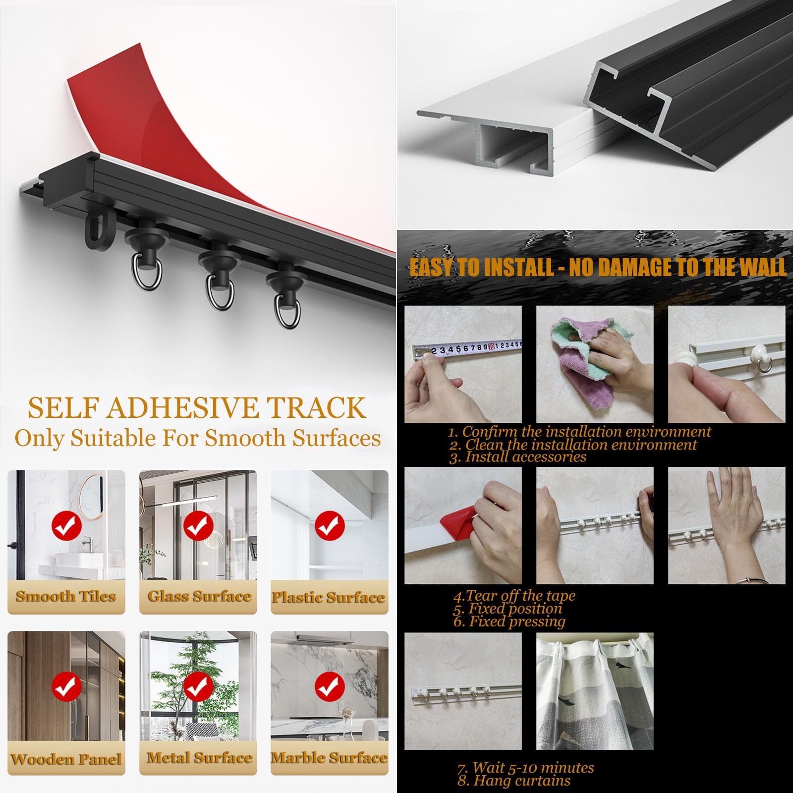 Adhesivo de aluminio ultrafino para montaje en pared o techo, ideal para aberturas interiores y caravanas. Fácil instalación y diseño