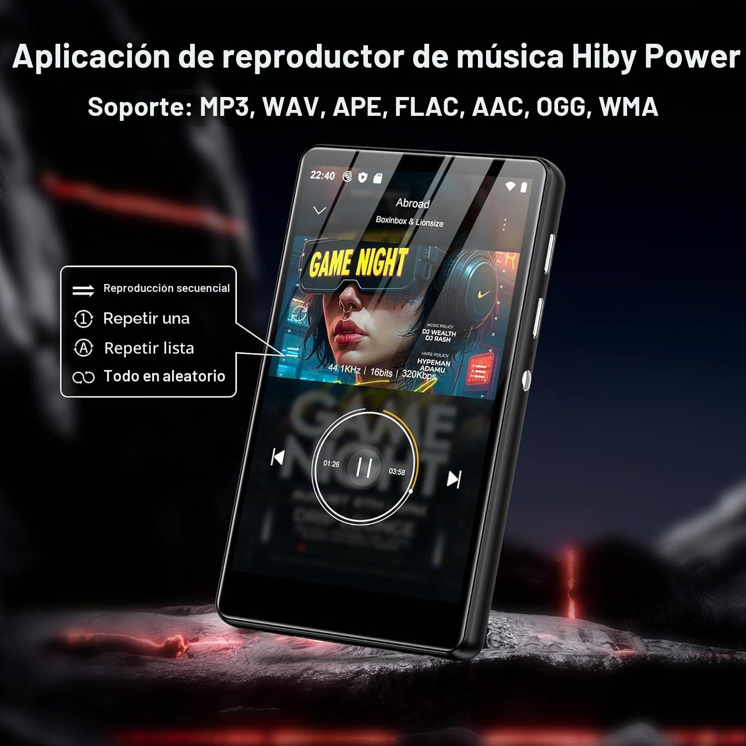 SWOFY Reproductor de MP3 y MP4 de Android, pantalla táctil de 4,0 pulgadas con Bluetooth y WiFi, compatible con Spotify, Pandora, Amazon Music, Libby, Audible y navegador, memoria ampliable hasta 1 TB
