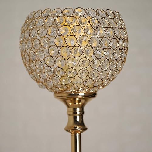 Miniatura 10 de Efavormart - Juego de 2 portavelas votivas de pilar con cuentas de cristal de metal dorado de 9 pulgadas jarrón de cristal multiusos