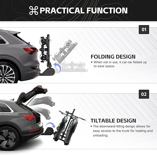 Miniatura 3 de Soporte para 2 bicicletas eléctricas con rampa, portador de neumáticos gruesos de hasta 4.8 pulgadas, 200 libras de capacidad para bicicletas