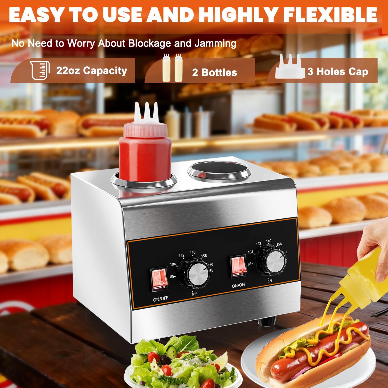 Dispensador eléctrico de salsa de queso, dispensador de queso Nacho, calentador de chocolate comercial, dispensador de dulce caliente para queso Nacho, caramelo, con botellas exprimibles de 650 ml, 2