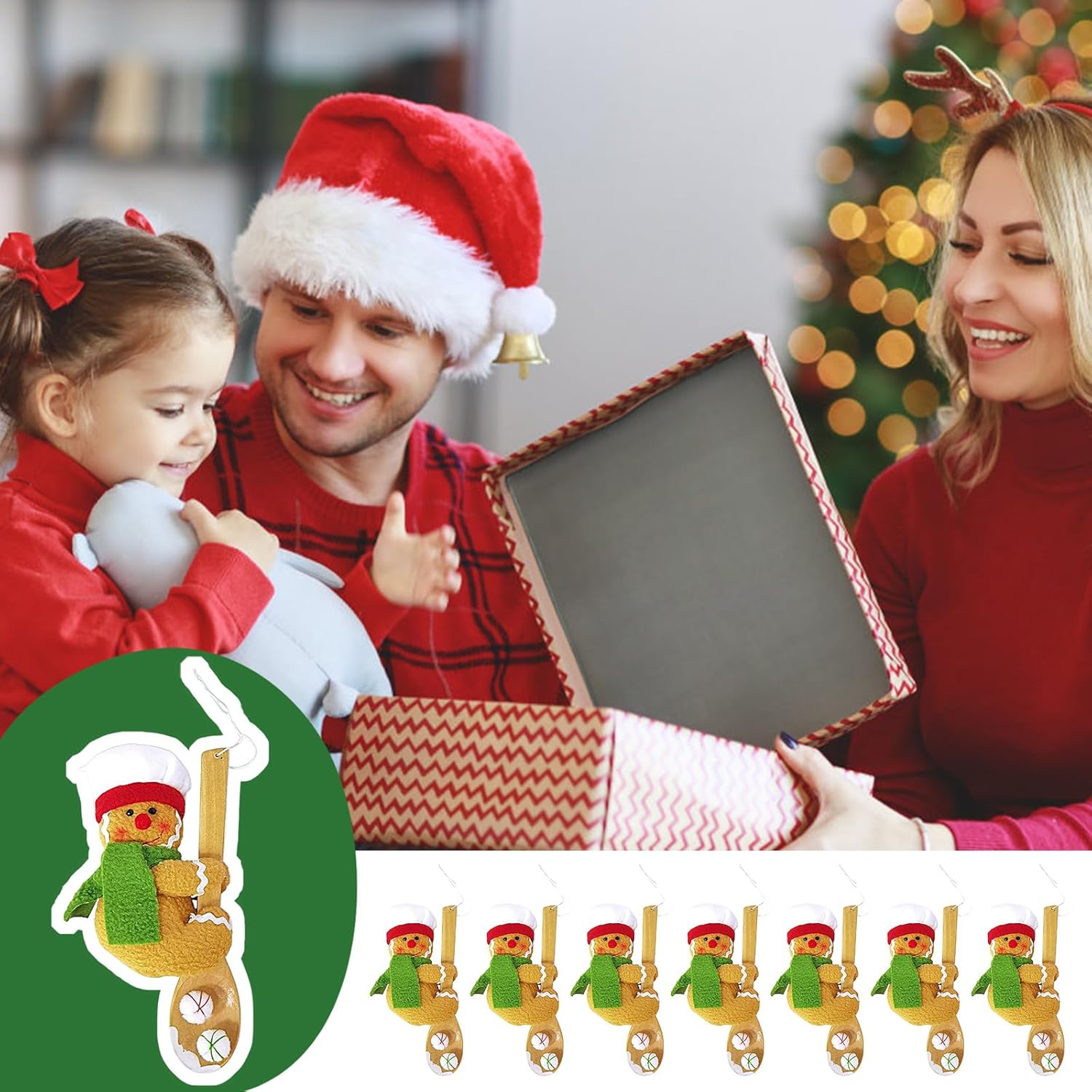 Gingerbread Man Christmas Tree Ornament, Decorative Gingerbread Figures, Hanging Decoration (Green Scarf)